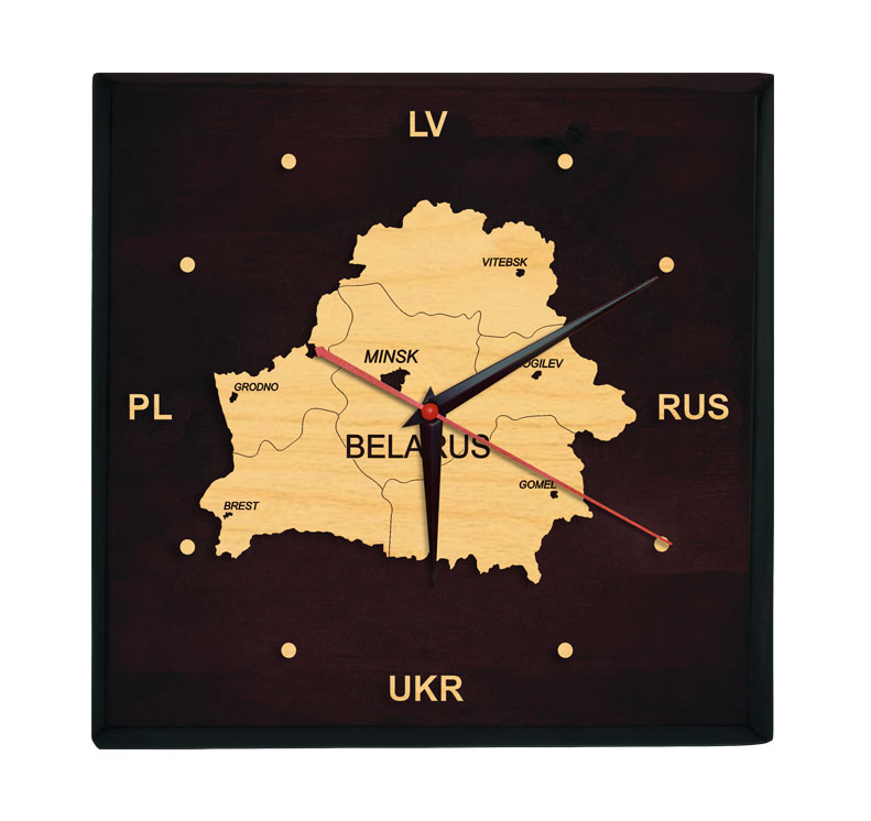 Настенные часы ''Карта РБ'' квадратные на англ. языке 